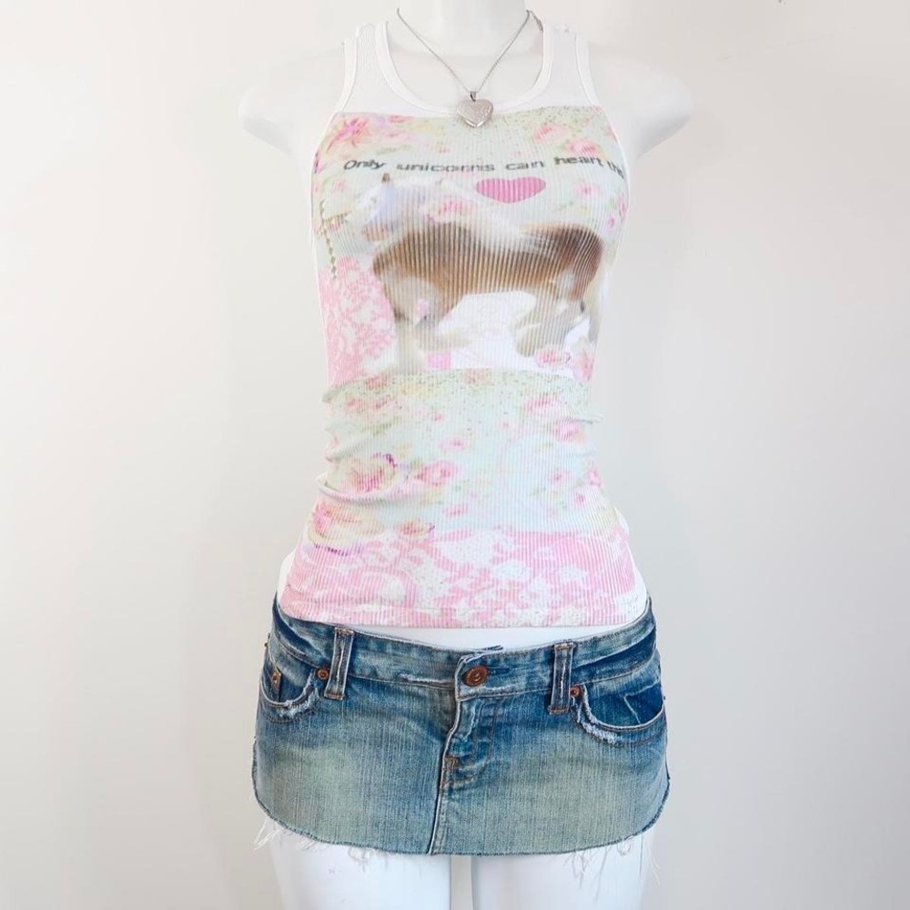 oquette y2k baby tee Horse floral tank lace print